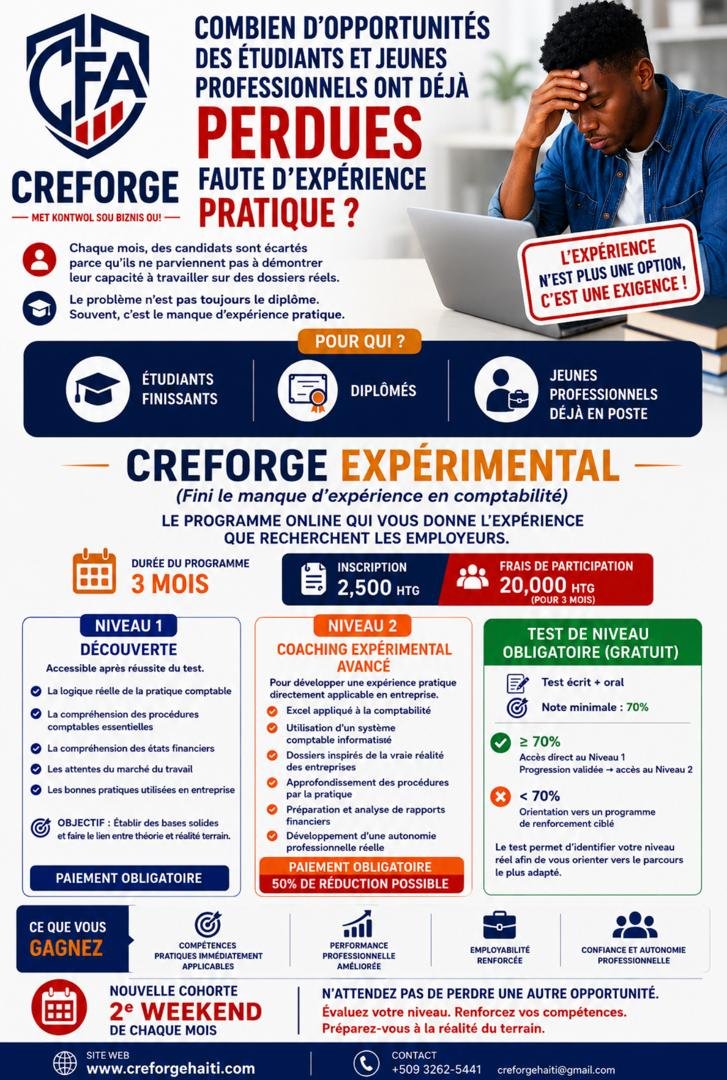 CREFORGE EXPÉRIMENTAL — Programme de formation pratique en comptabilité et gestion